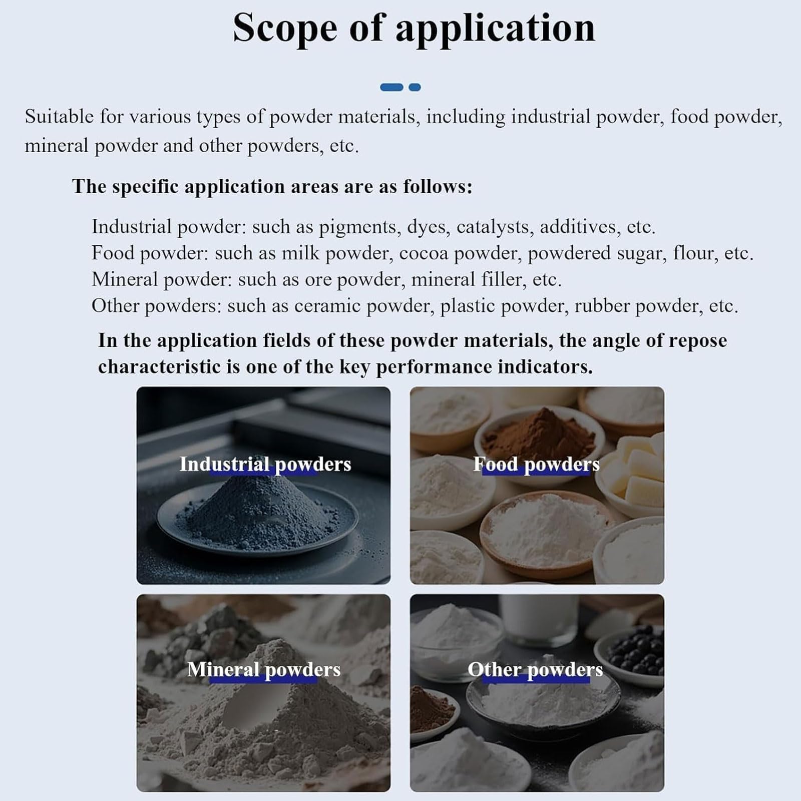 Instrumento de medición de ángulo de reposo, probador de ángulo de acero inoxidable para medición de partículas de polvo en laboratorio, diseño duradero de reposo de polvo