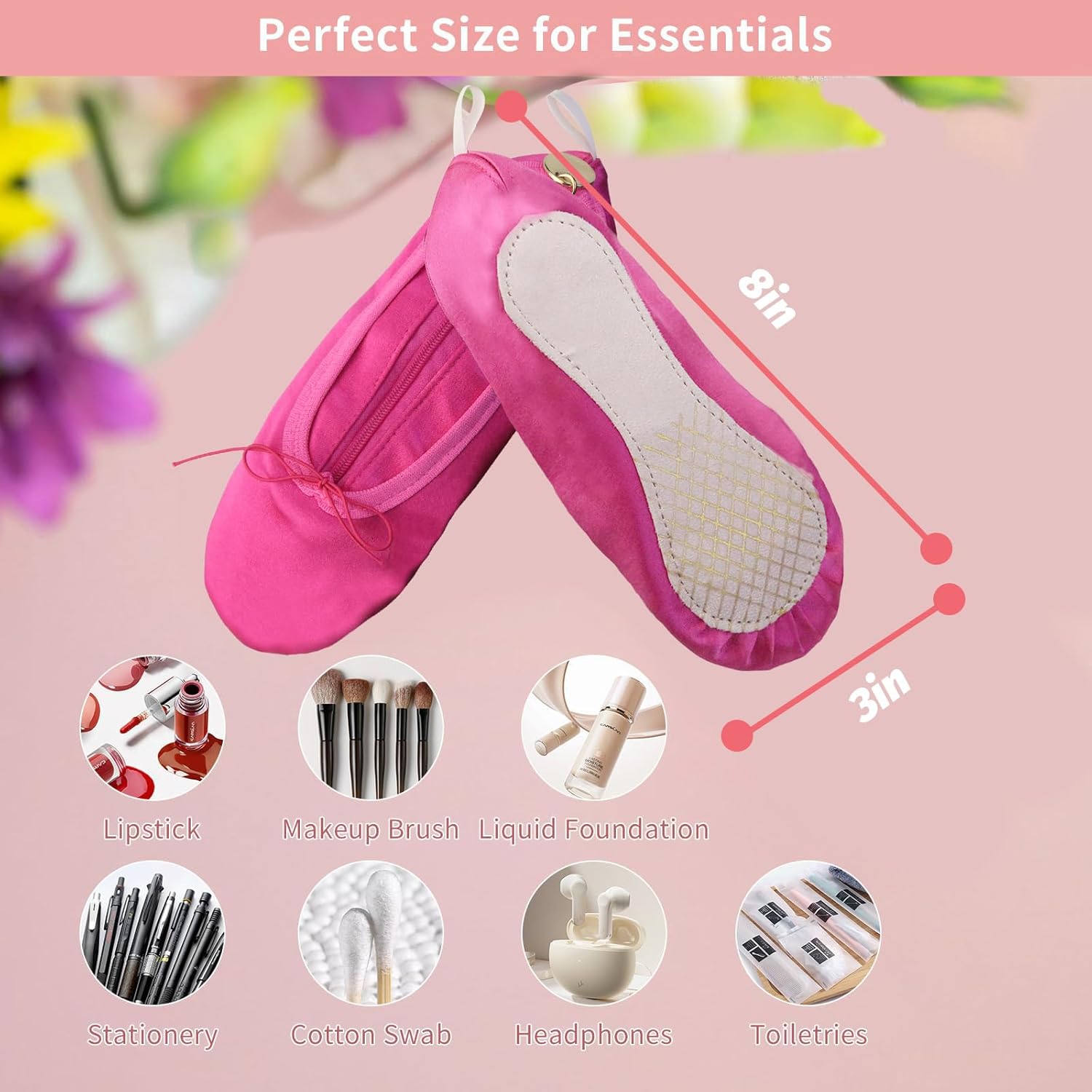 Ballet Shoe Makeup Bag, Small Cosmetic Bag for Trip Portable Cosmetic Travel Bag, Makeup Organizer Bag Cosmetic Organizer for Women Girl Dancer Lover (Red) - Image 5