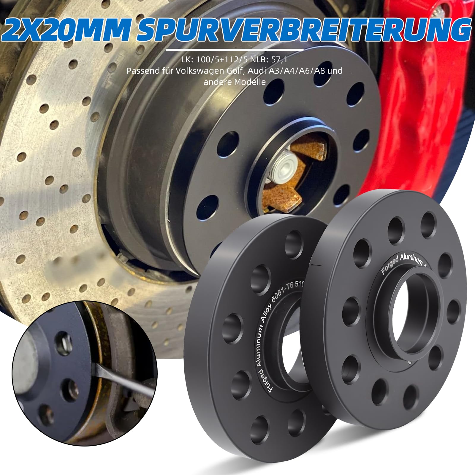 2x20mm Spurverbreiterung 5x100 & 5x112 Dual PCD 57,1mm Mittenloch inkl. M14x1,5 Radschrauben Schwarz für VW Golf Audi Seat Leon Skoda Octavia, schwarz.