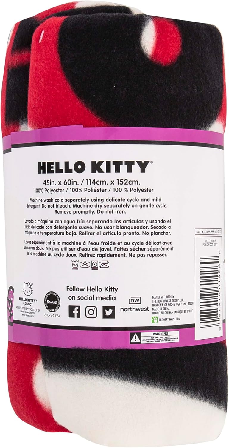 Northwest Sanrio Hello Kitty Polka Dot Kitty Fleece Throw Blanket, Soft, 45 x 60Inches, Multi Color - Image 5