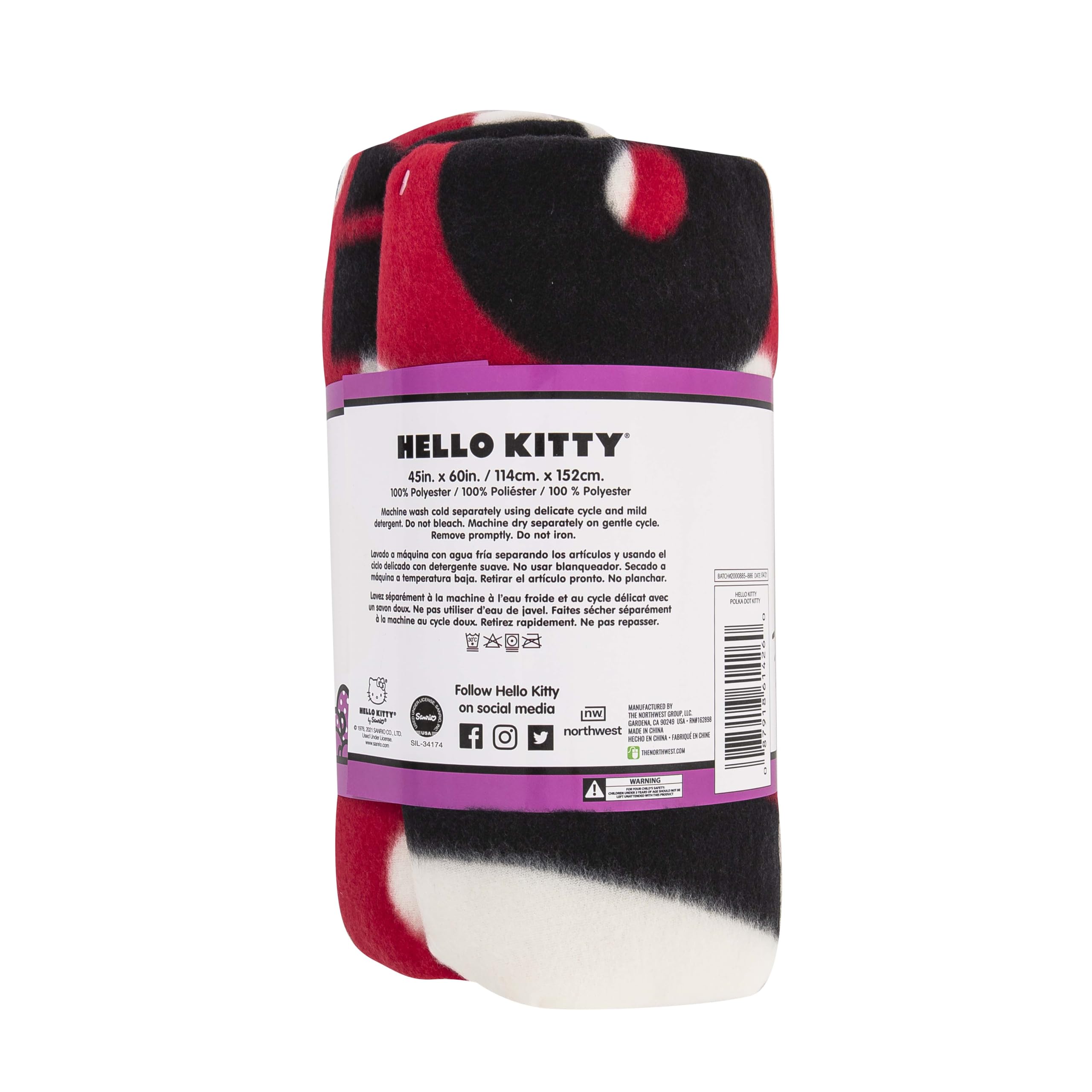 Northwest Sanrio Hello Kitty, Hello Kitty de Lunares, Impresa Manta Polar, 45 por 60 "
