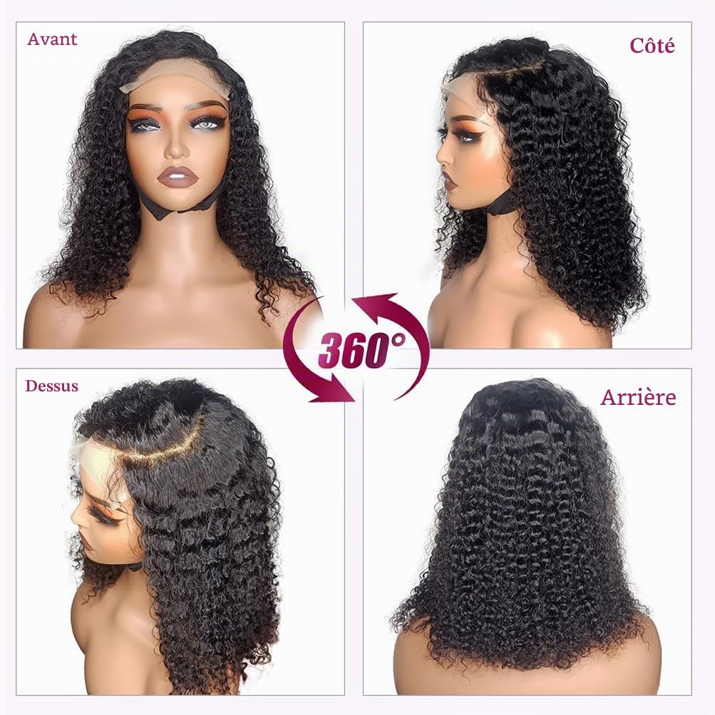 Perruque Cheveux Humain Sans Colle 5x5 Deep Curly Bob Wig Human Hair 8 Inch