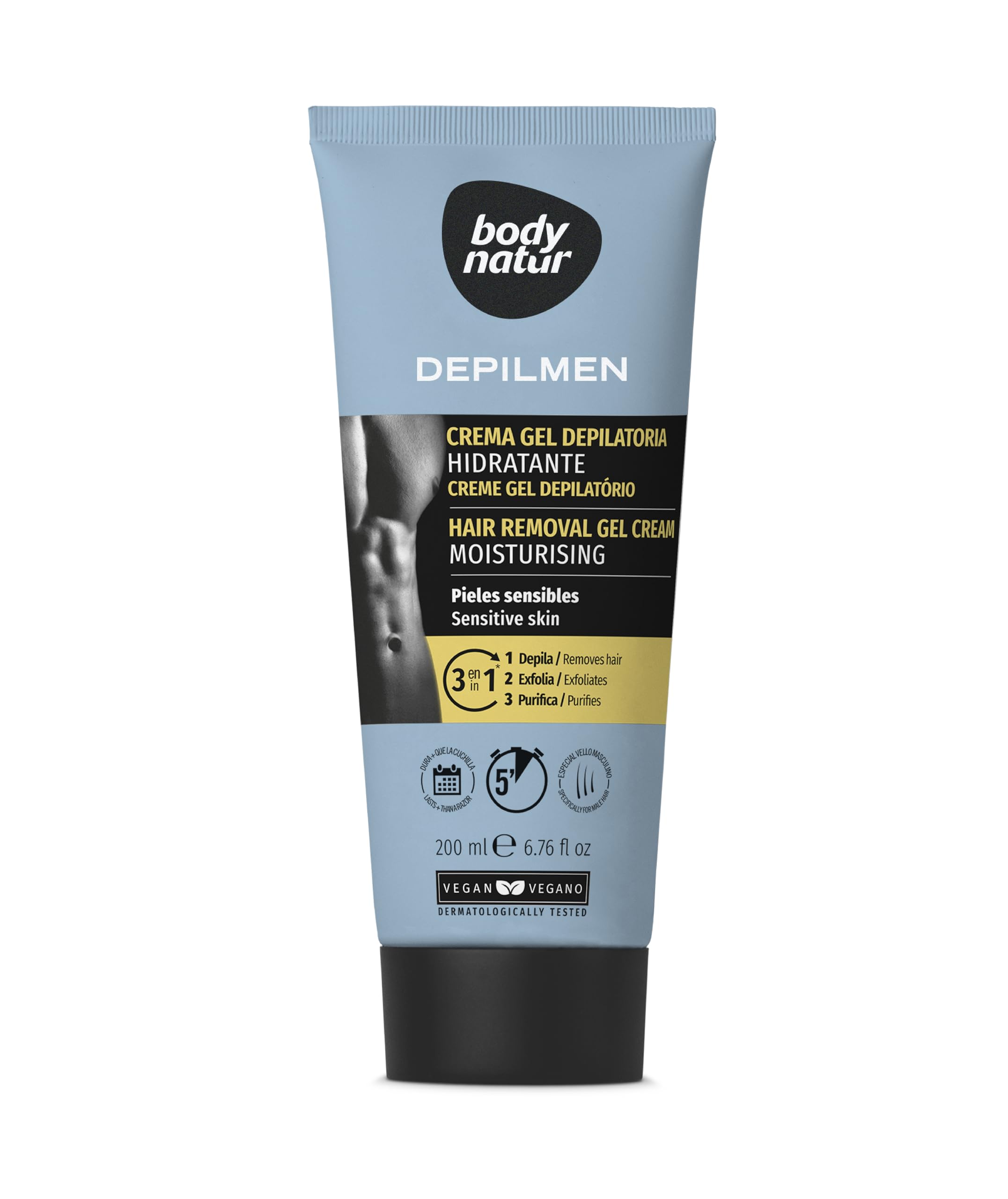 BODYNATUR - Crema Depilatoria Corporal para Hombres - Gama Depilmen - Hidratante para Pieles Sensibles - 200 ML