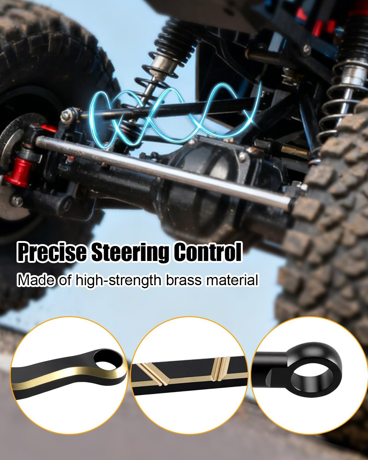 TIKSCIECNE Brass High Clearance Chassis Steering Links Set Compatible with Redcat Ascent-18 Brushless Scout II, Black Coating Chassis Links and Steering Links Set, 10Pcs