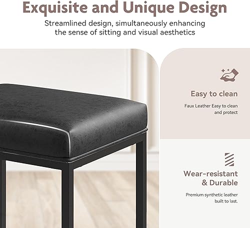 Miniatura 5 de ALPHA HOME Taburetes de bar de metal negro con asiento acolchado, 24 pulgadas de alto x 14.76 pulgadas de largo x 17.51 pulgadas de ancho, capacidad