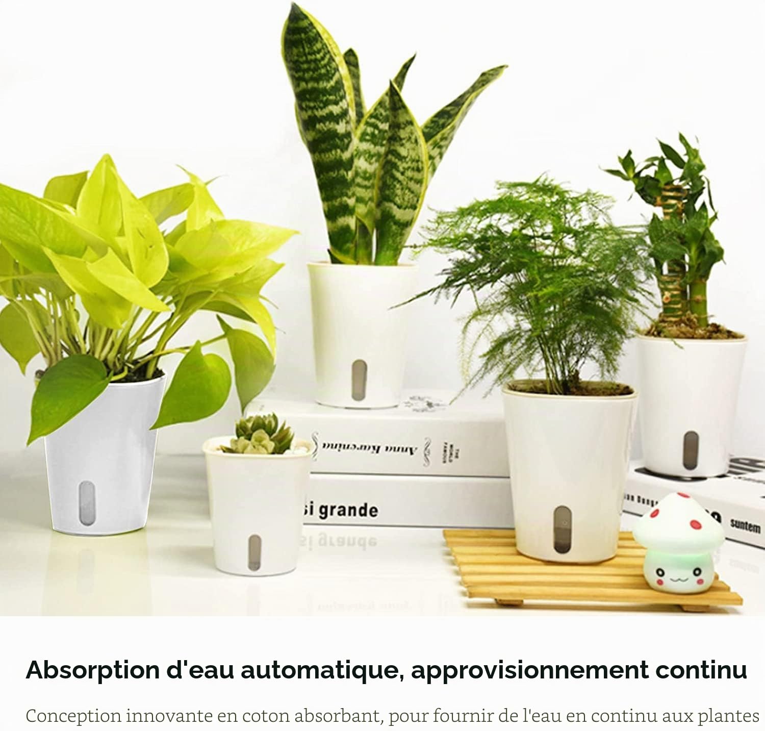 MENAYODA Lot de 10 pots de fleurs en plastique avec système d'irrigation, pots de fleurs auto-arrosage avec trou de drainage et indicateur de niveau d'eau, pour l'intérieur et l'extérieur