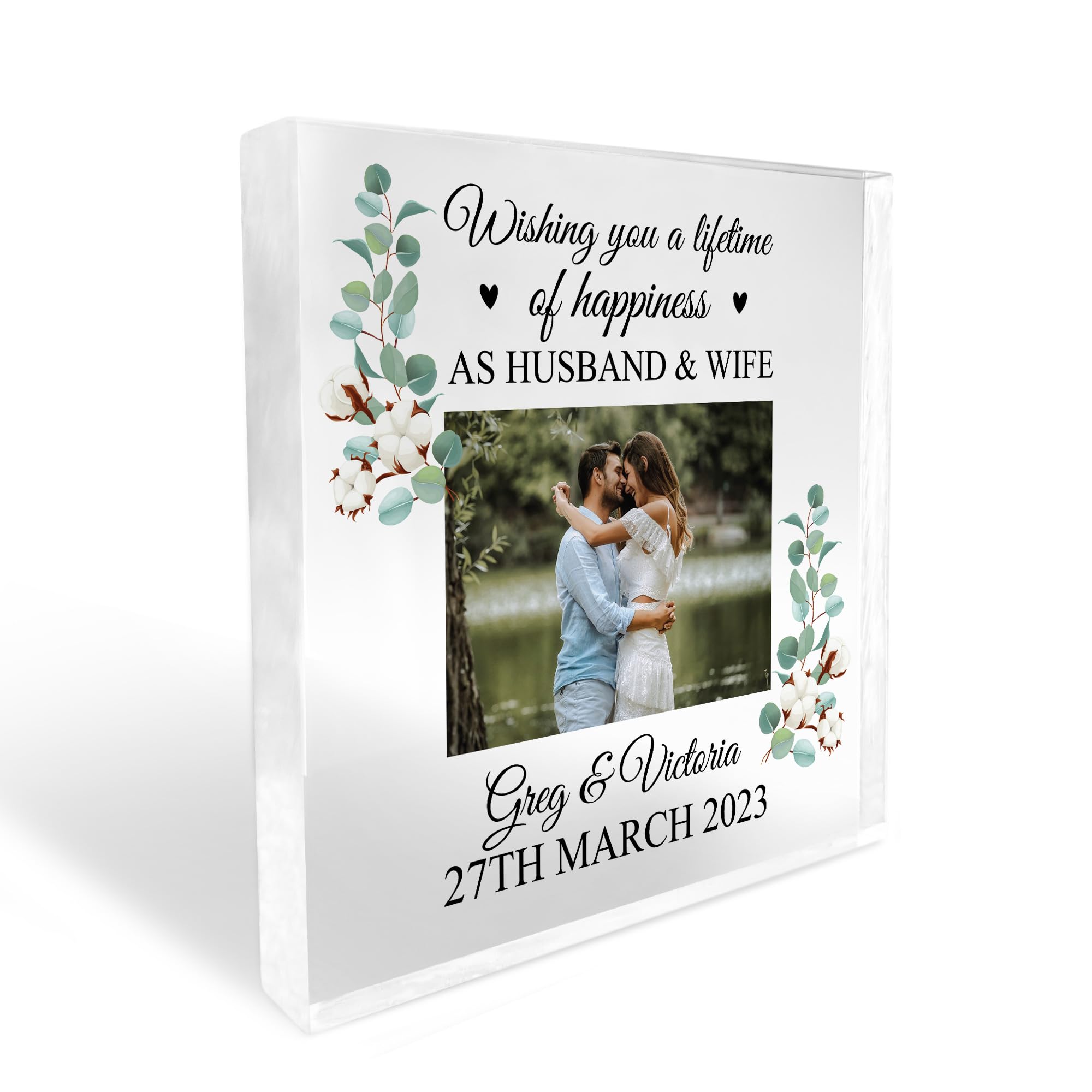 RED OCEAN Personalised Mr And Mrs Photo Block Wedding Gifts For Couple Wedding Day Gift For Husband Wife Keepsake