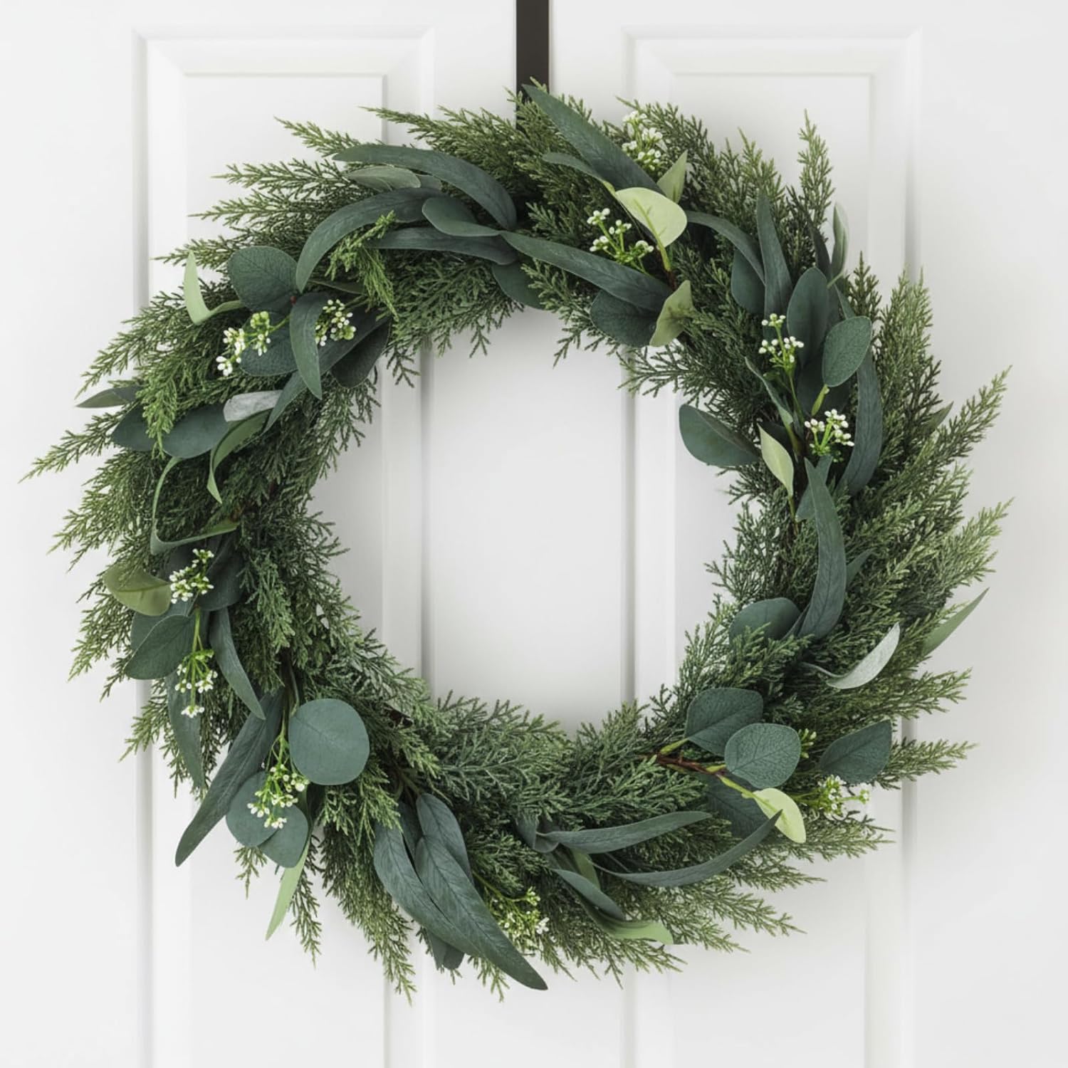 24" christmas winter wreaths for front door, artificial norfolk pine eucalyptus branches christmas door wreath for home office outdoor farmhouse festival decoration(eucalyptus)