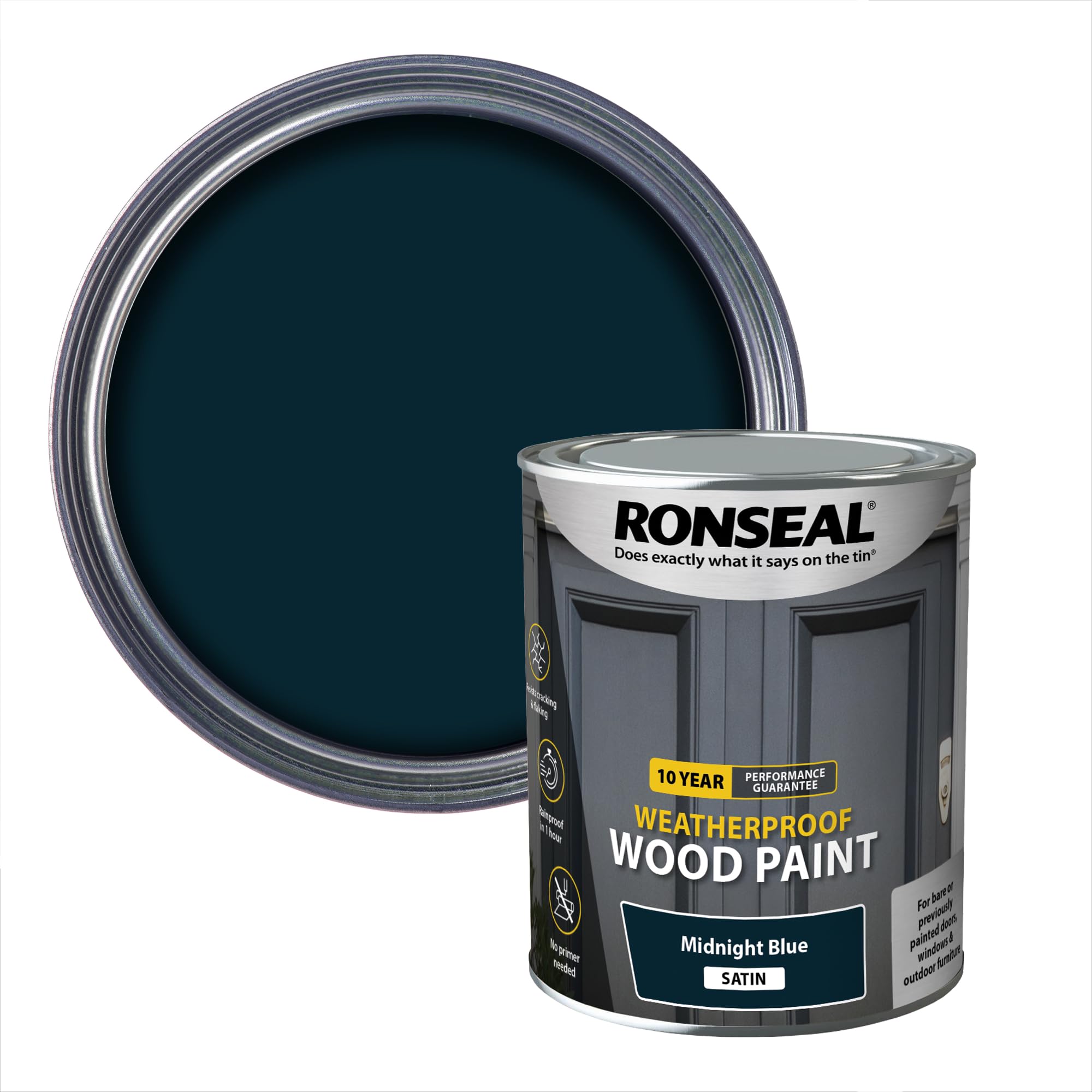 Ronseal 10 Year Weatherproof Wood Paint Midnight Blue Satin 750ml RSL38788