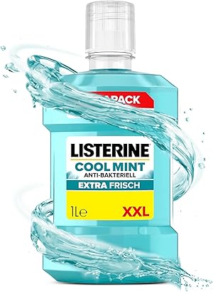 LISTERINE Cool Mint Mundwasser 1000 ml, antibakterielle Mundspülung mit ätherischen Ölen und intensivem Minzgeschmack, Zahnpflege-Spülung reduziert Zahnbelag und bekämpft wirksam Mundgeruch