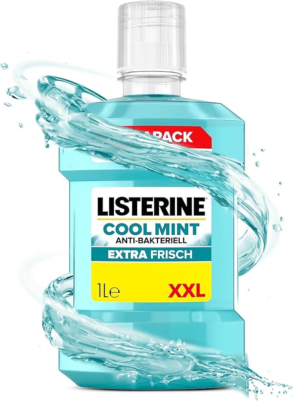 LISTERINE Cool Mint Mundwasser 1000 ml, antibakterielle Mundspülung mit ätherischen Ölen und intensivem Minzgeschmack, Zahnpflege-Spülung reduziert Zahnbelag und bekämpft wirksam Mundgeruch