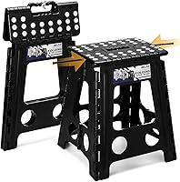 Vista 35 de Delxo Taburete plegable de 9 pulgadas en negro, taburetes plegables para niños, taburete plegable portátil con asa, taburete plegable para cocina