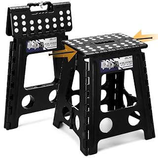 Delxo 16 Inch Folding Step Stool,Foldable Stool for Adults with Safety Lock,Portable Collapsible Plastic Stepstool,Non Slip Folding Stools for Kitchen Bathroom Bedroom Up to 400LBS,(Black 1PC) - Amazon product rated Grade A