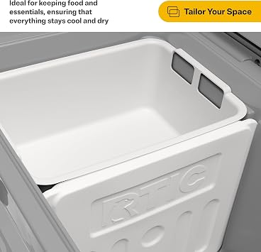 RTIC 32 QT Ultra-Light Cooler Bundle with Freezable Divider and Dry Goods Basket, Hard Insulated Portable for Beach, Camping, Picnic, Fishing, Boat, 30% Lighter Than Rotomolded