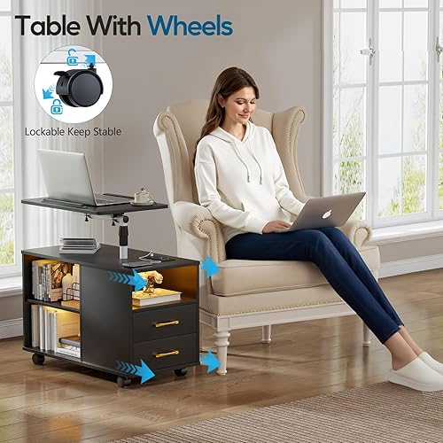 Miniatura 3 de Mesita de noche LED con estación de carga inalámbrica y puertos USBC, tira de luz LED de 24 colores con brillo ajustable y modo de sensor de