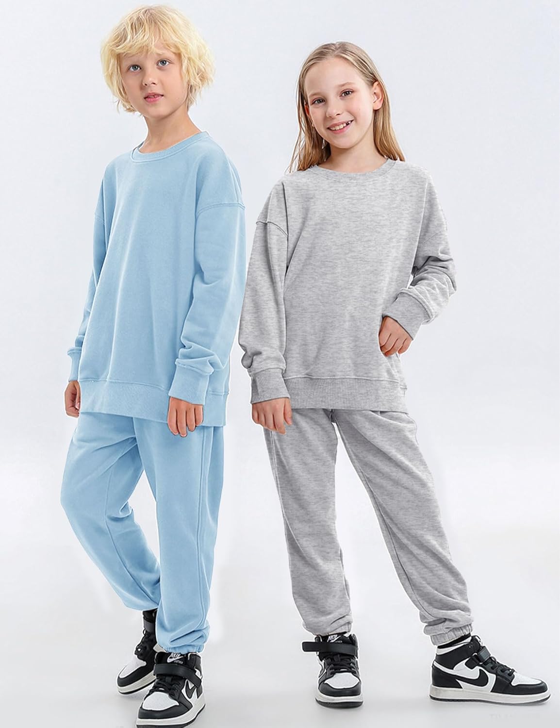 Flygo Boys Girls 2 Piece Tracksuit Athletic Sweatsuits Set Unisex Kids Crewneck Sweatshirt and Jogger Sweatpants with Pockets - Image 5