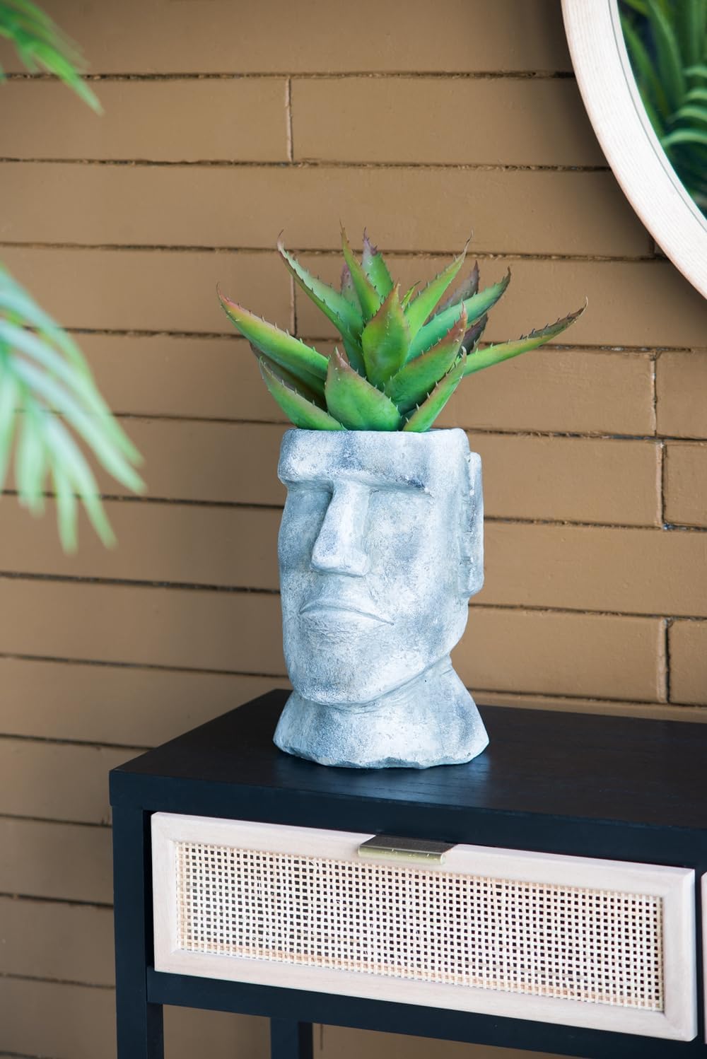 A&B Home Indoor Outdoor Head Planter Large Planer Easter Island Statue Planter Home Garden Décor Cement Succulent Plant 7x6x11 inches
