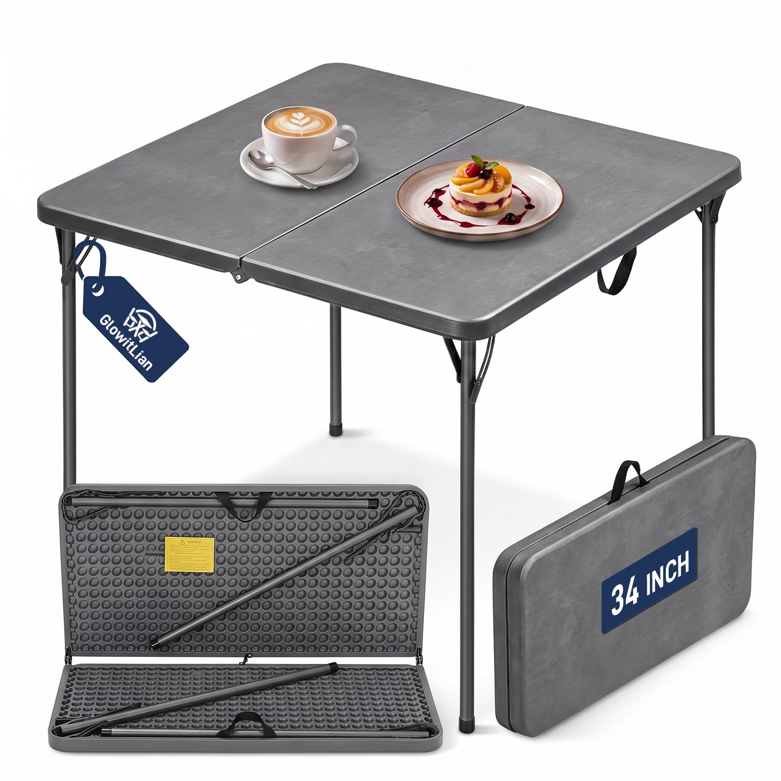 Photo 1 of GlowitLian 34" Square Folding Table, 330lb Capacity
