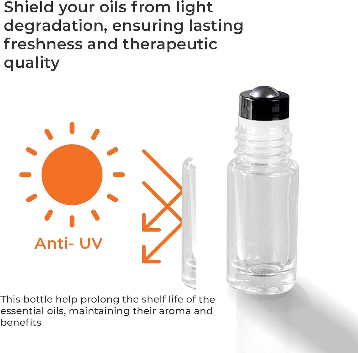 Your Oil Tools 10 Pack Essential Oil Roller Bottles, 5ml Empty Clear Glass Roll-on with Leak Guard Stainless Steel Roller Balls & Black Caps for oils and perfume
