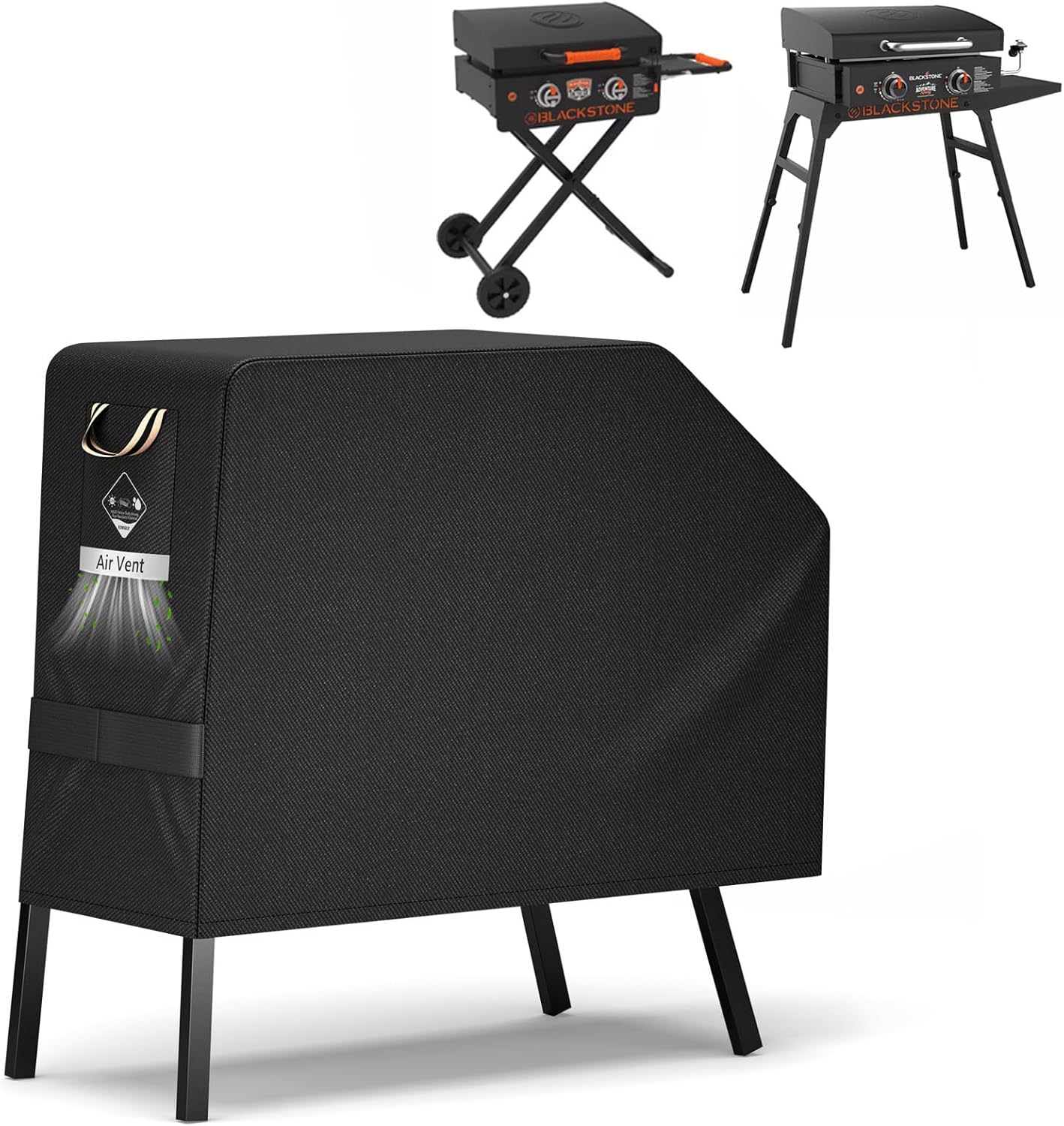 PasWith Griddle Cover for Blackstone 22 inch with Hood & Stand【Upgrade 600D Heavy Duty Fabric】 Waterproof UV & Fade Resistant Griddle Cover for Blackstone 17 and 22 inch Grill with Straps & Air Vents