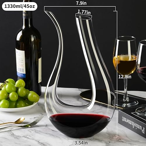 Miniatura 2 de PARACITY Decantador de vino, decantador de vino tinto de cristal soplado a mano sin plomo, decantador de vino en forma de U de 45 onzas, decantador