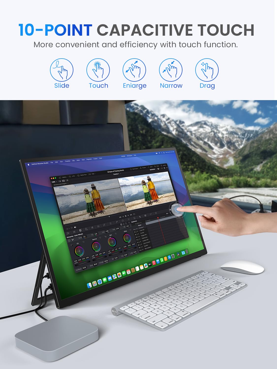 UPERFECT 18,5 Pollici 120Hz Touchscreen Monitor Portatile Full HD Secondo Monitor con Supporto Integrato USB C Mini HDMI per PC Laptop Xbo Switch, Display Mobile Corpo in Metallo, Compatibile con VESA