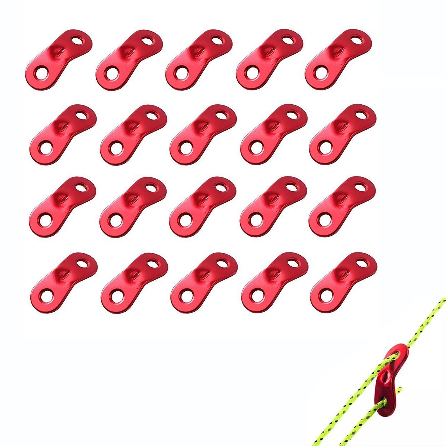 Sourcemall 20 pcs en Alliage d'aluminium Cordon de haubans, Guyline Ajusteur, Tente Corde Guyline tendeurs – Rouge