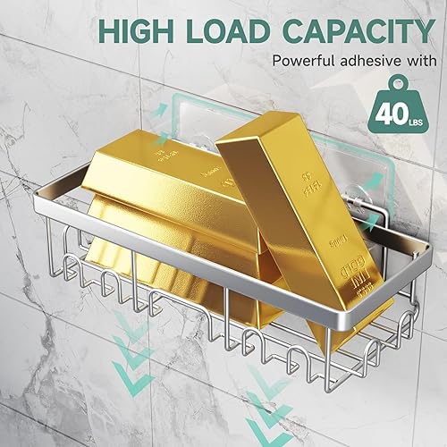 Miniatura 3 de Veken - 6 organizadores adhesivos, soportan grandes pesos, grandes, para colgar en la pared, accesorios de almacenamiento con jabonera y