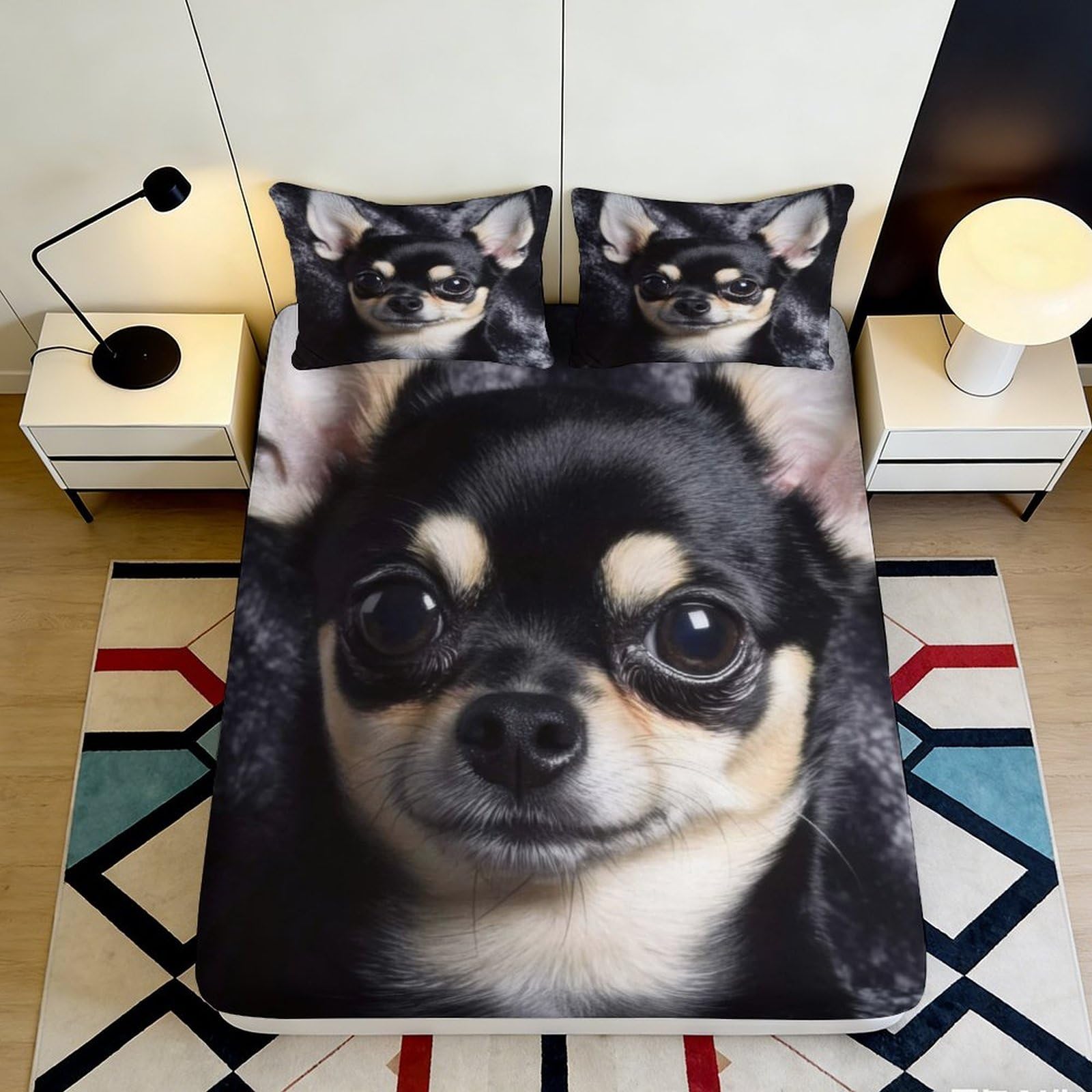 Jqzkxnhpbr Style-5 3D Printed Chihuahua Dog Fitted Sheet Microfiber Soft Breathable Puppy Face Bed Cover For Bedroom Dorm Mattress Protection Decor 90X200x25cm