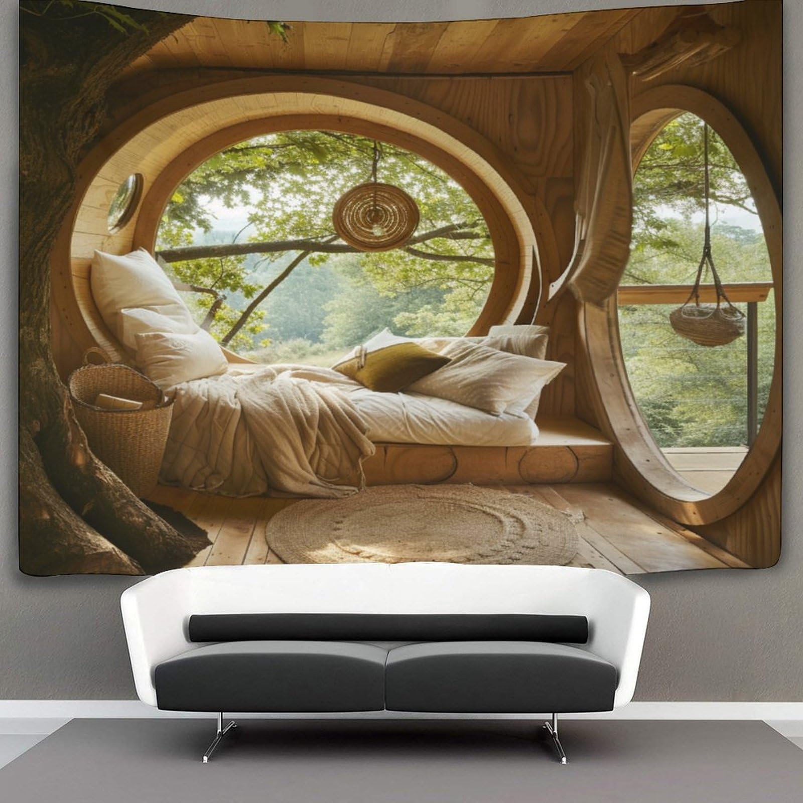 kaiyun 70cmx100cm Tapestry Jungle Cabins Tapestries Bio Buildings 3D Printing Wall Hanging Home Decorations