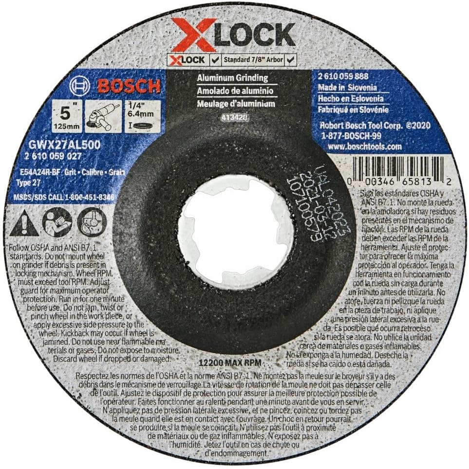 BOSCH GWX27AL500-10 5 in. x 1/4 in. X-Lock Arbor Type 27 24 Grit Metal Grinding Abrasive Wheel