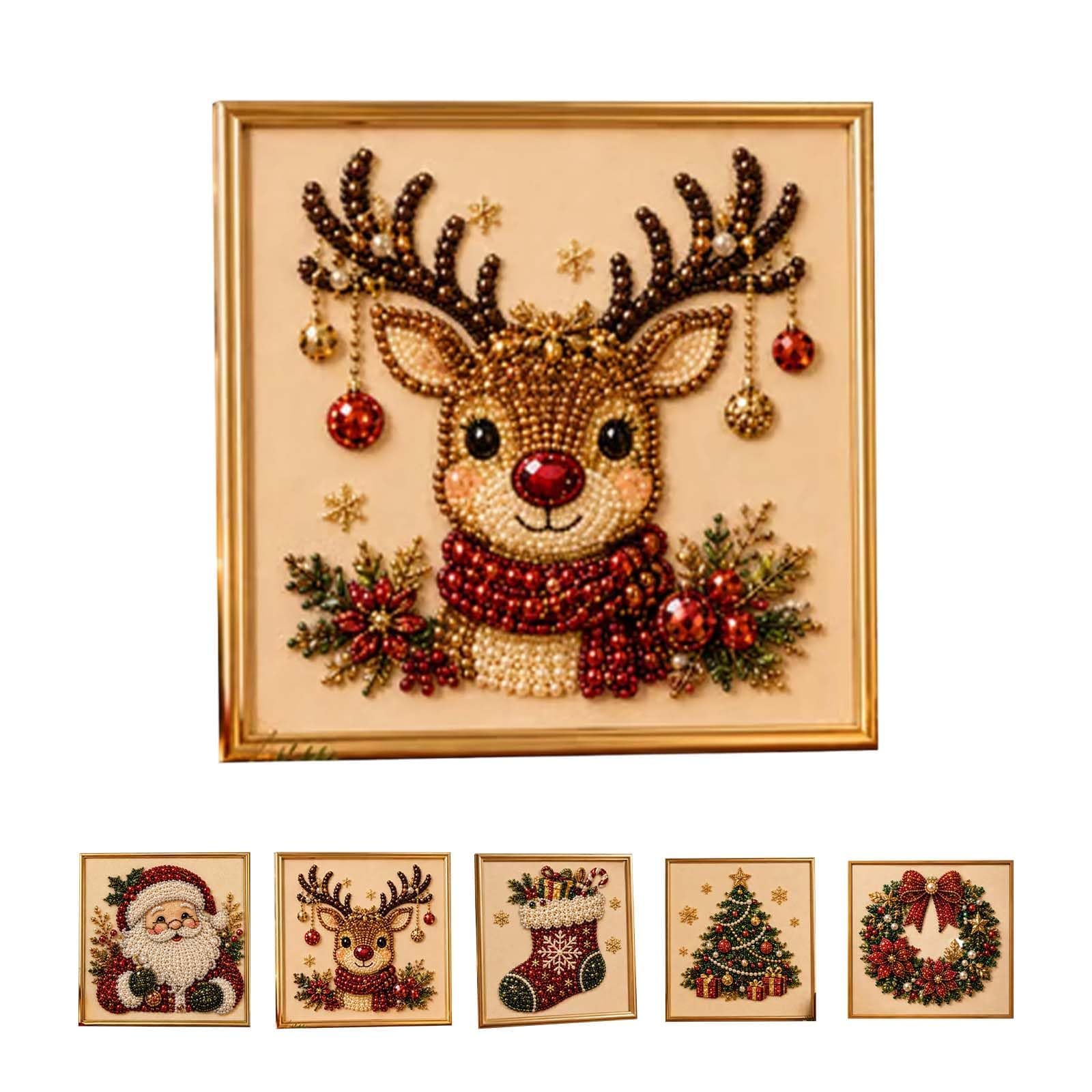 Megatwix B Diy Christmas Pearl Diamond Painting Art Kit With Frame, Christmas Pearl Eads Art Craft For Adults & Eginners, Gemstone Diamond Dots Eads Painting For Home Wall Decor,