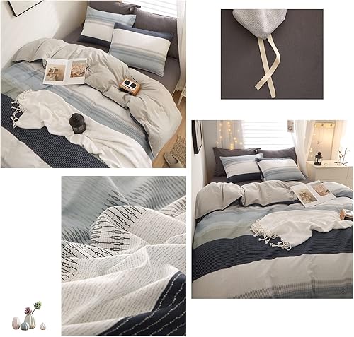 Miniatura 6 de Funda de edredón a rayas para niños, Funda de edredón tamaño individual diseño geométrico a rayas, Juego de funda de edredón de estilo moderno a