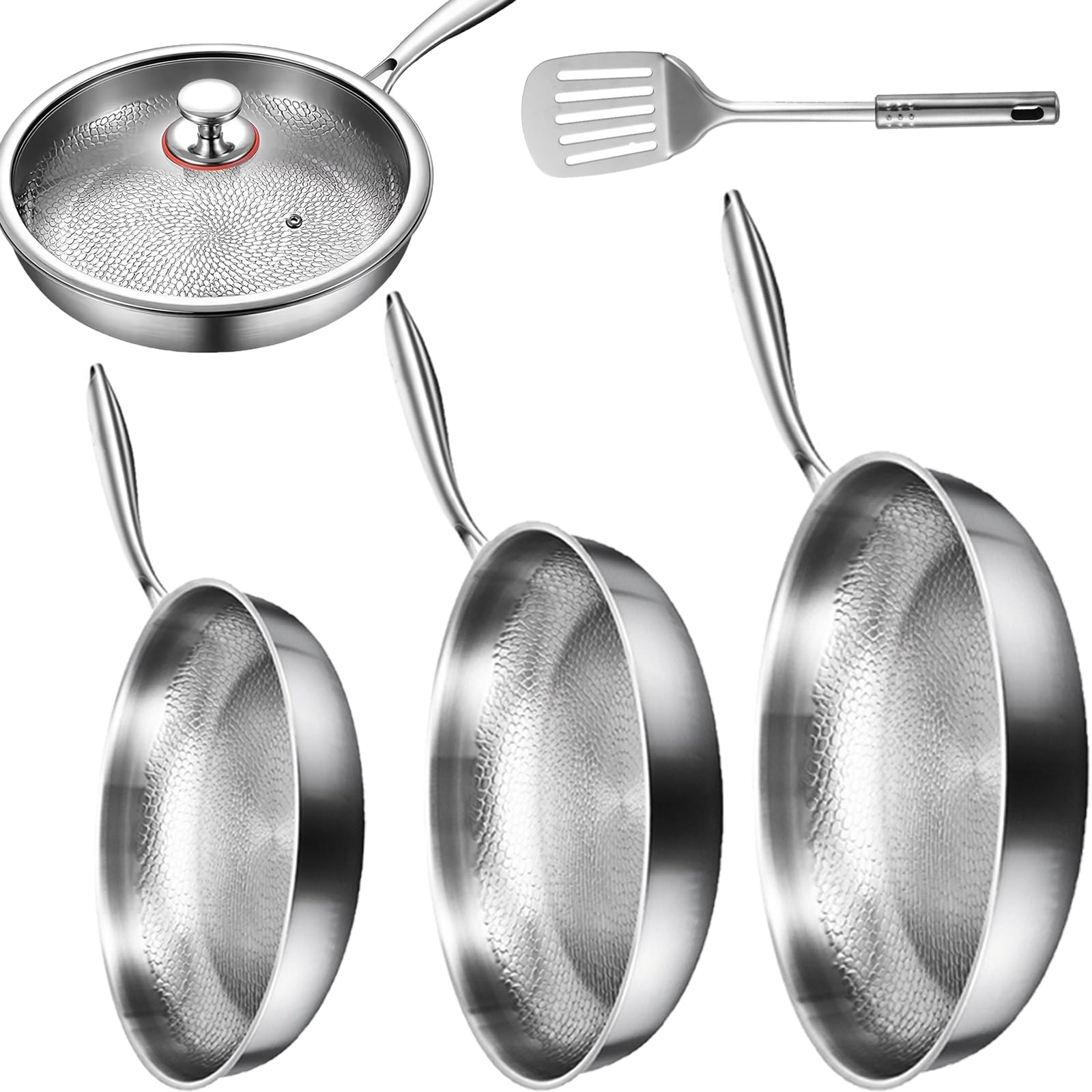 Sartén de titanio martillado Pro con tapa, sartén antiadherente de titanio puro ultraduradera para cocinar, juego de sartenes de titanio puro con calentamiento uniforme (10.25 pulgadas, sin tapa)