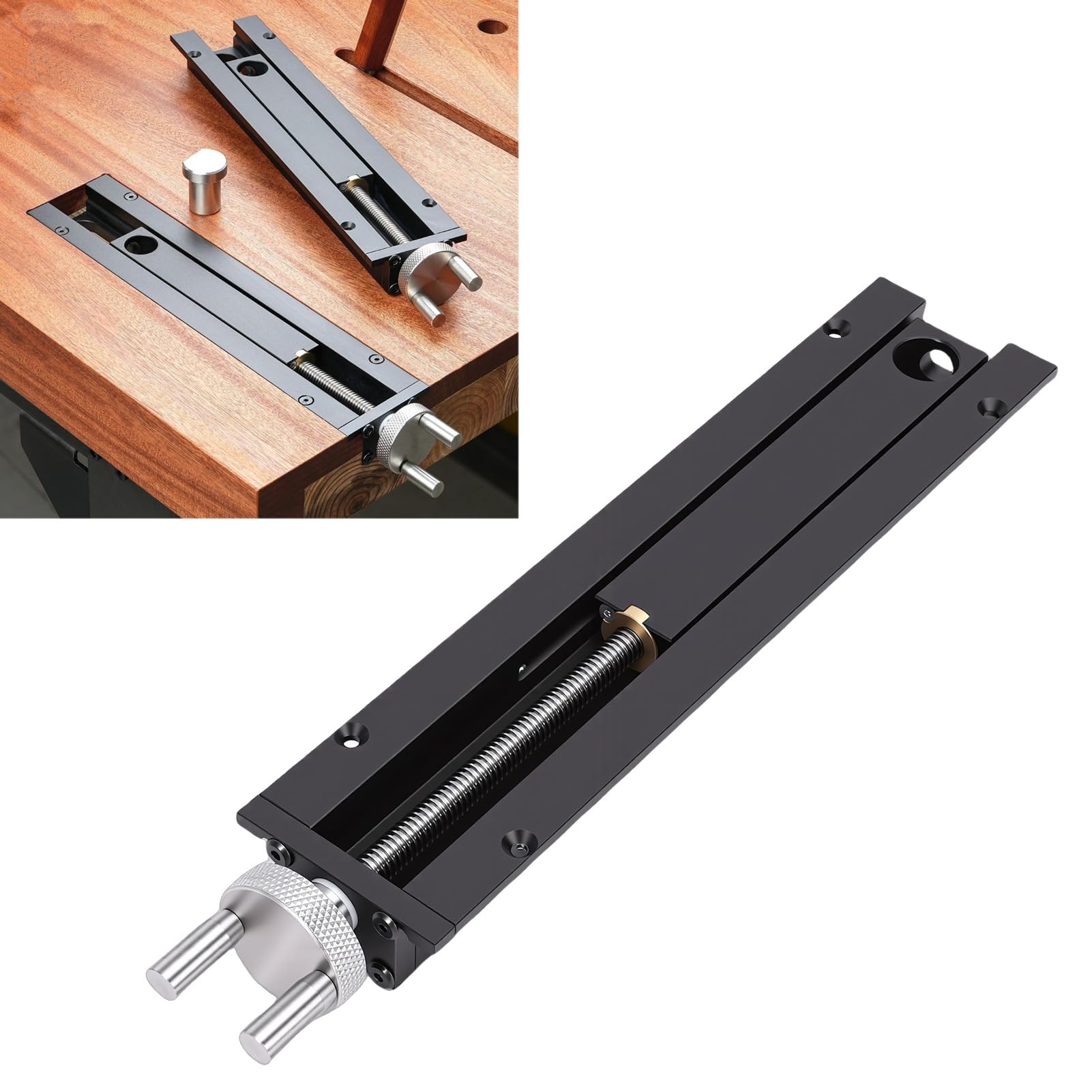 Naroote Morsa da Banco Morsa a Coda per Lavorazione del Legno, Asta a Vite in Lega di Alluminio in Acciaio Inossidabile con Corsa da 110 Mm con Manovella, per Serraggio di Foratura per la