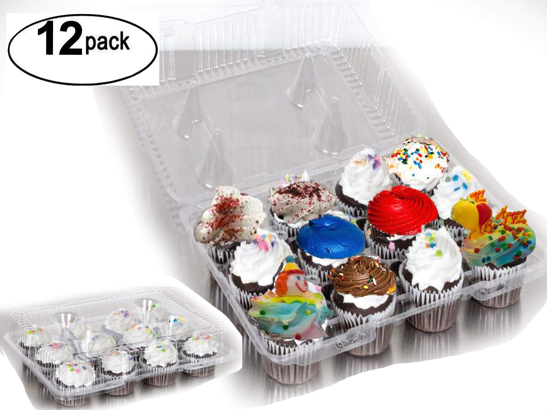 Cupcake-Boxen mit 12 Mulden, 12 Cupcake- und Muffin-Behälter, 12 Stück, Cupcake-Behälter, Kunststoff, Einweg-Dutzend Cupcake-Behälter, 12 Stück (12 Fächer)