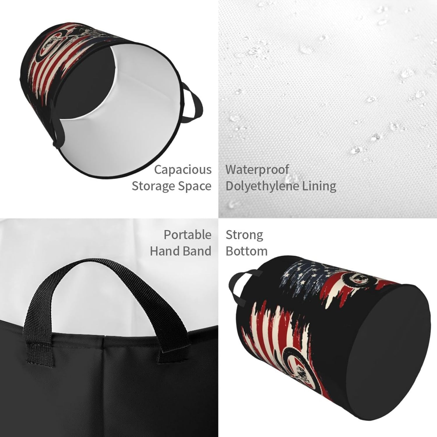 Motocross Dirt Bike American Flag Laundry Basket Collapsible Laundry Hamper Toy Storage Bin Waterproof Clothes Organizer Basket With Handle Medium