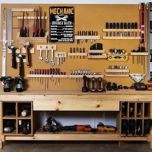 Miniatura 5 de Bestylez Regalos de Mecánico para Hombres Papá y Esposo Divertido Signo de Mecánico Tarifa por Hora Reproducción Signo de Metal Vintage para Cueva