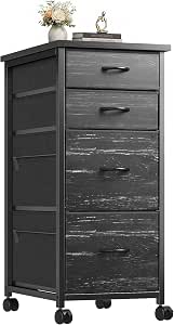 EnHomee Black 4-Drawer Vertical Fabric Dresser with Wooden Top and Casters
