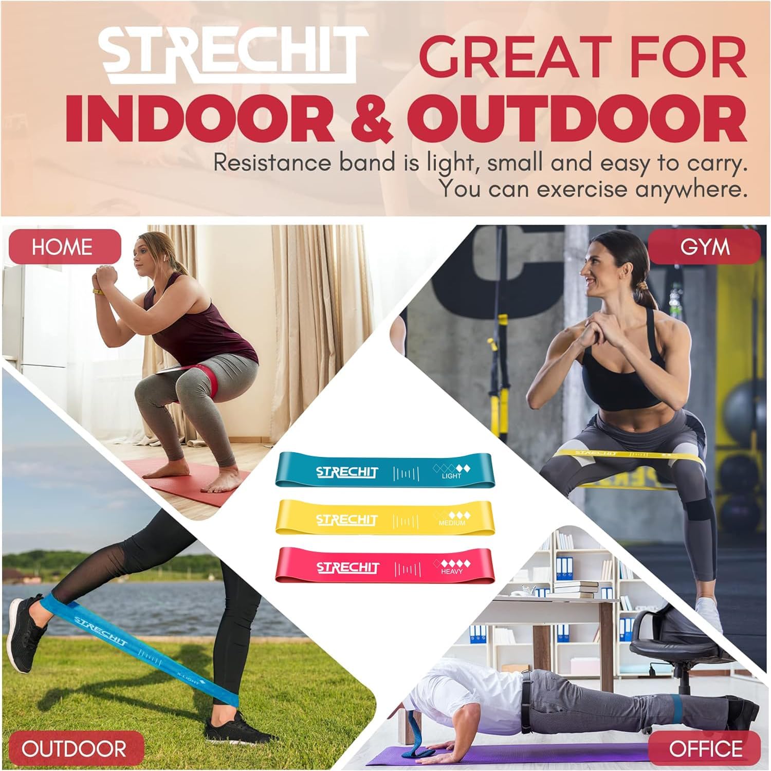 Resistance Bands for Men and Women with Different Resistance Levels for Shaping Legs & Glutes - Exercise Band for Gym, Yoga, Home Exercise, Workout with Carrying Bag & Posture Guide