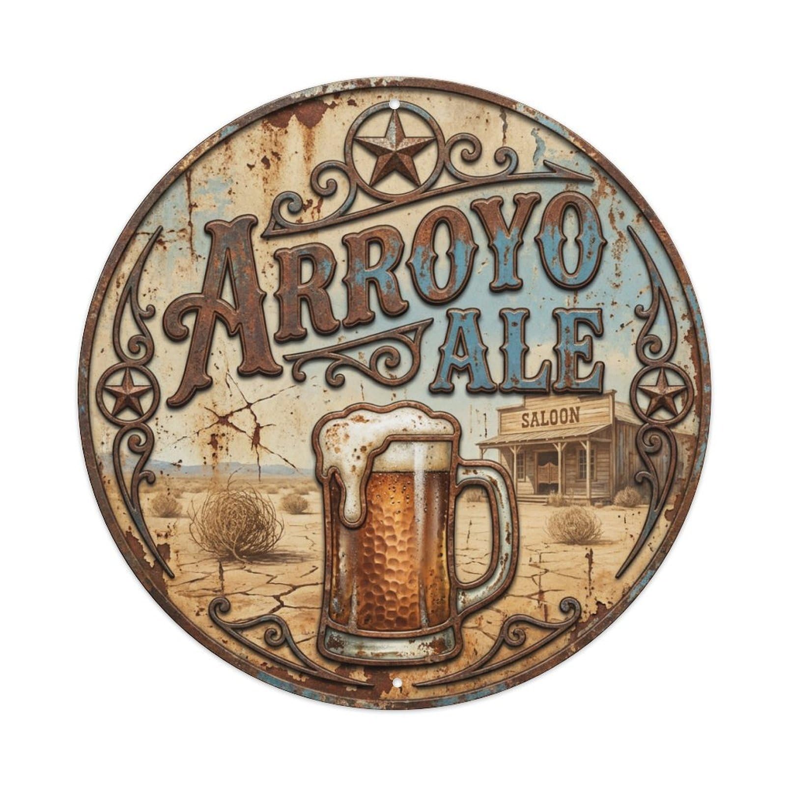 Vintage Beer Western Cowboy Arroyo Ale Retro Bar for Pub Metal Tin Sign