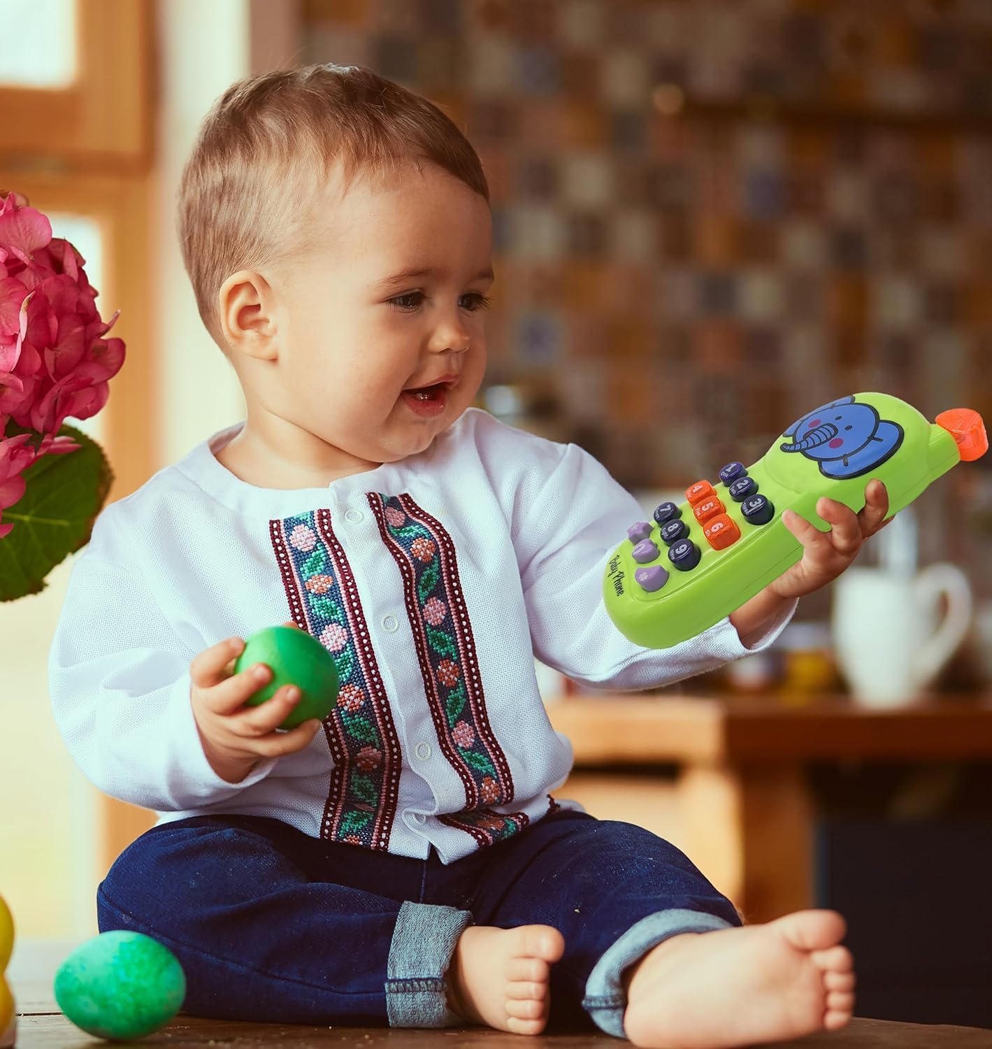 Magic Providers Mobile Phone Retro Style Realistic Look Pretend Play Toy for Kids, Toddlers with Blinking Light and Dynamic Music - Gift for Boys and Girls - Multicolor 3