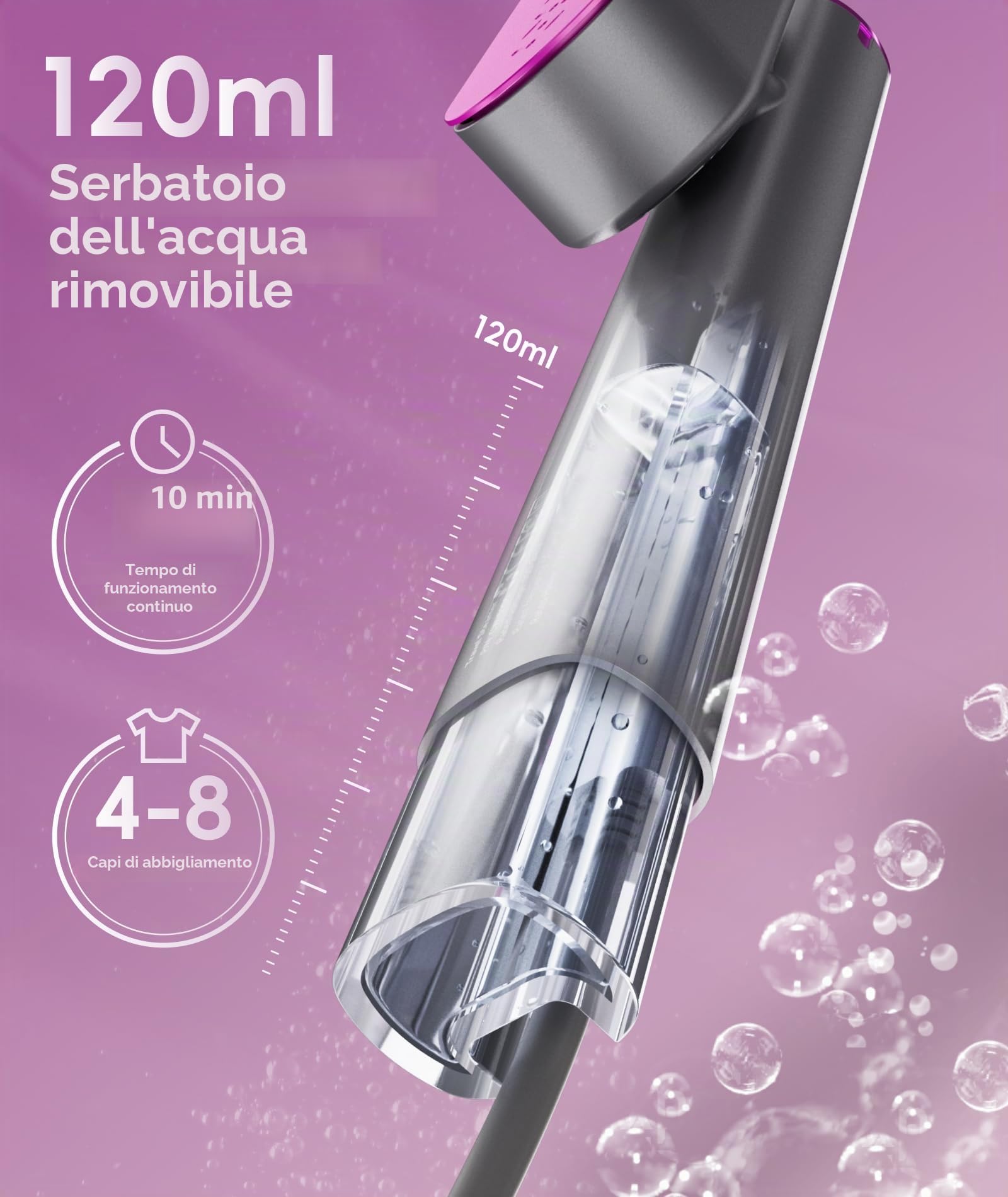 Piastra a vapore per vestiti, 100 – 240 V Dual Voltage Travel vapore, 1000 W e 120 ml, per viaggi d'affari a casa, grigio siderale