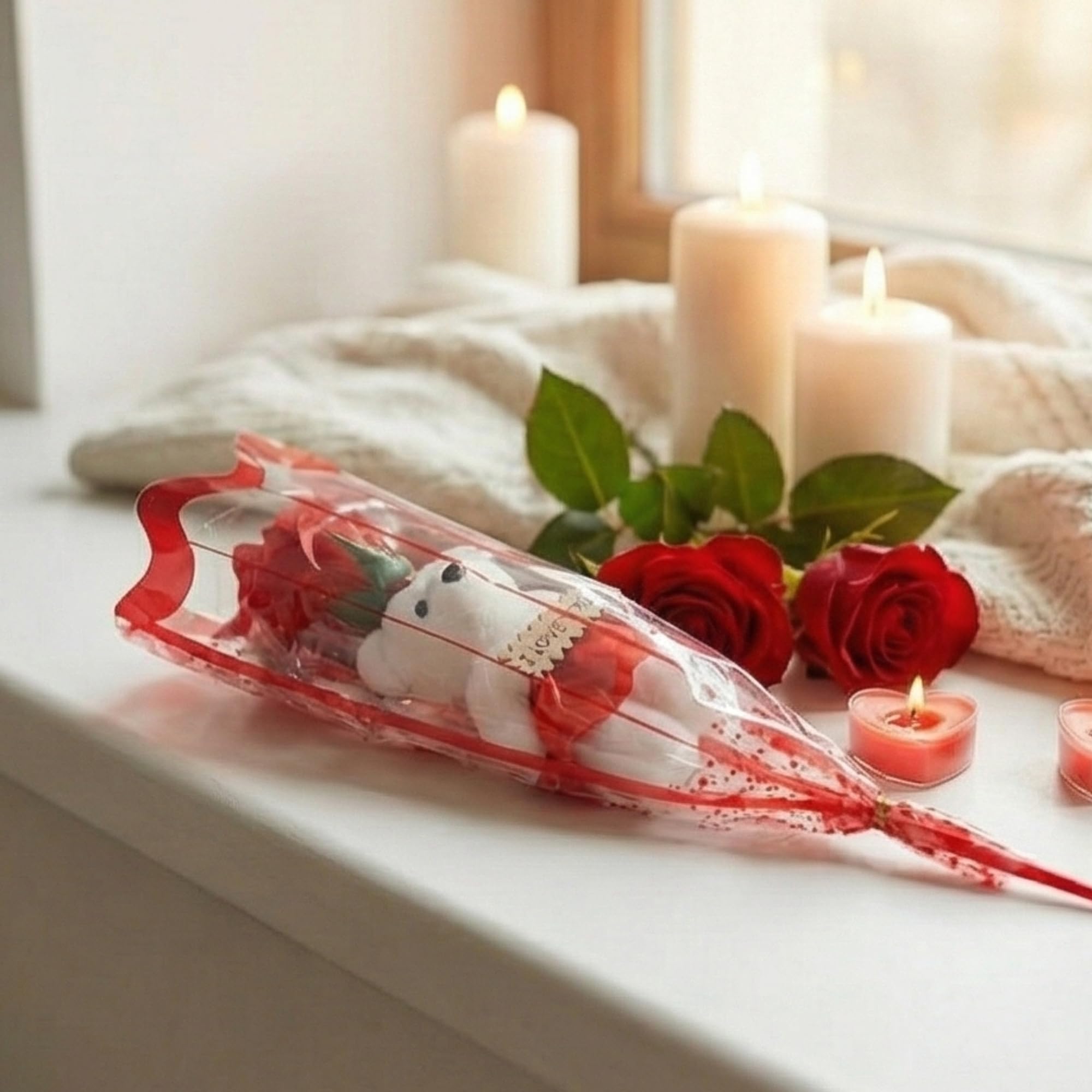 eCraftIndia Artificial Red Rose I Love You Teddy Bear Valentine Gift for Girlfriend Boyfriend Husband Wife Her Him | Valentine Decoration Items | Happy Birthday Cake Topper | Rose for Valentine's Day-image-6