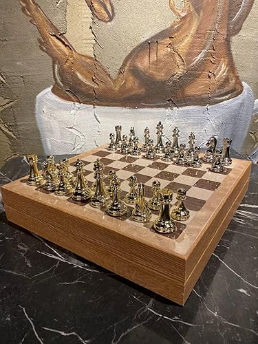 Miniatura 6 de Juego de ajedrez de lujo para adultos, piezas de ajedrez de metal con peso de metal, tablero de ajedrez de madera personalizado con almacenamiento