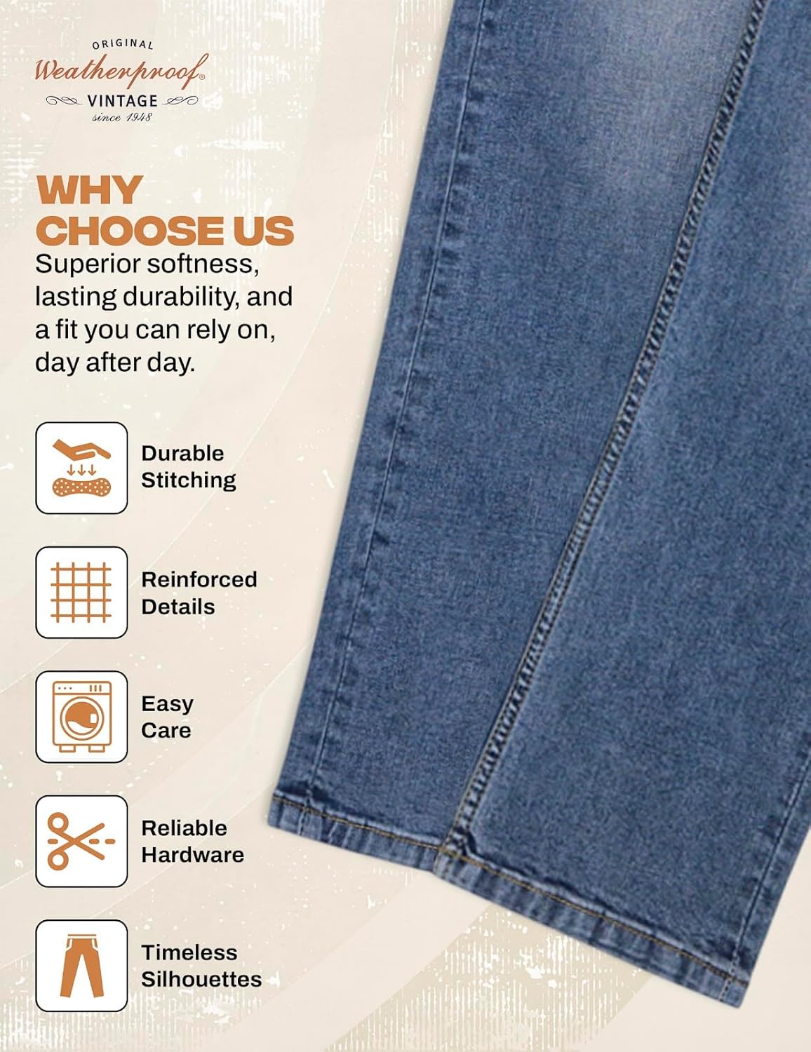 Weatherproof Vintage Mens Jeans Slim Fit - Super-Soft Stretch Denim Pants | Men's Straight Leg Jean with All-Way Stretch