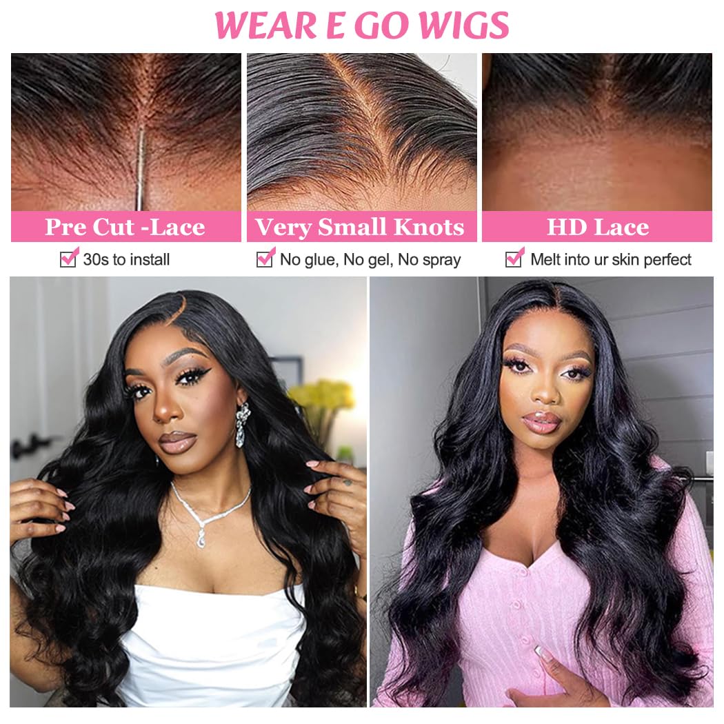 Wear and Go Glueless Human Hair Body Wave Wig, 4x4 Pre Cut Lace Front Brazilian Natural Hairline Pre Plucked - Image 3