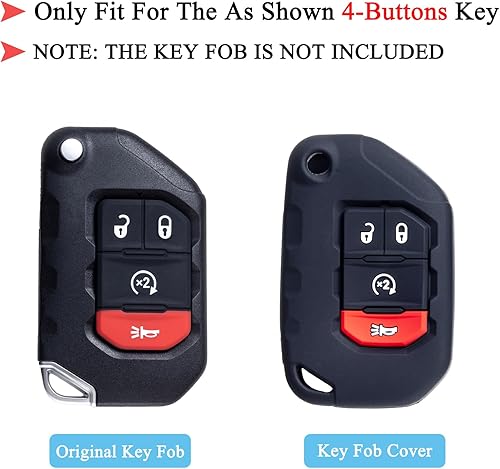 Miniatura 2 de Funda protectora de llavero con 4 botones compatible con Jeep Wrangler JLJLU 2018-2022 2022 2023 2024 y Jeep Gladiator JT 2020-2022 2023, accesorios
