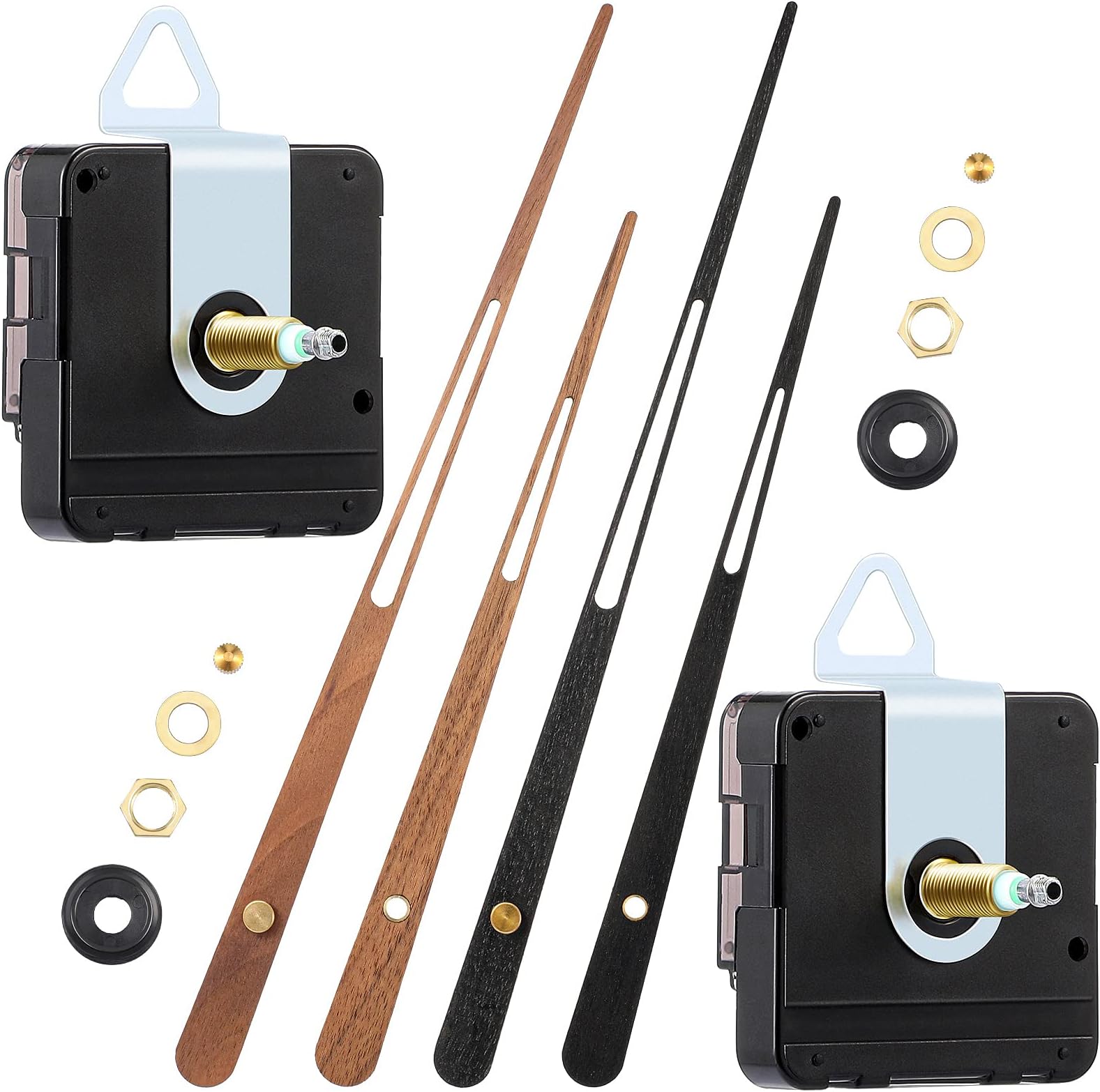 Jadive 2 Pcs High Torque Long Shaft Clock Movement Mechanism with Wooden Clock Hands for DIY Repair Parts Replacement(Fit for 24'' Clock, 30mm Shaft)