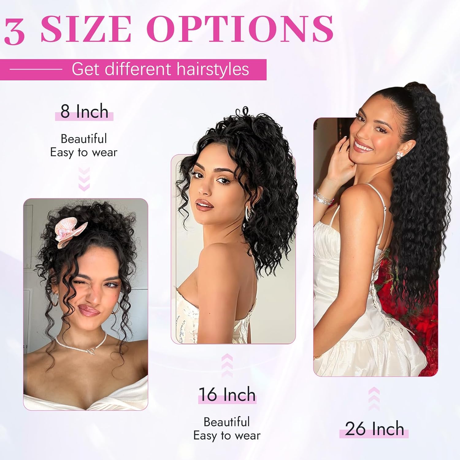 Isaic Culy Ponytail Extension 16 Inch Natural Black Drawstring Ponytail Extension for Women Fluffy Natural Looking Synthetic Hairpiece Long wavy Pony Tails Hair extensions for Daily Use